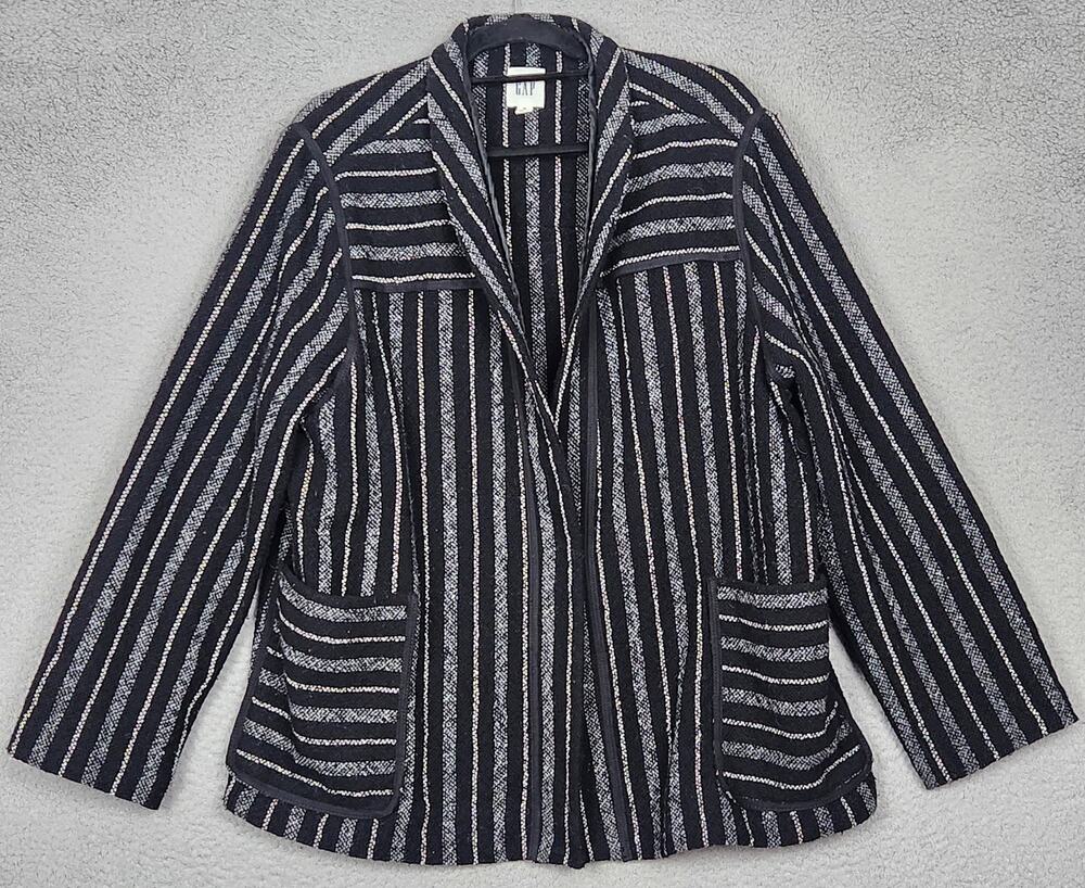 GAP Blazer Womens XL Black Wool Blend Hook and Eye Closure Pockets Academia